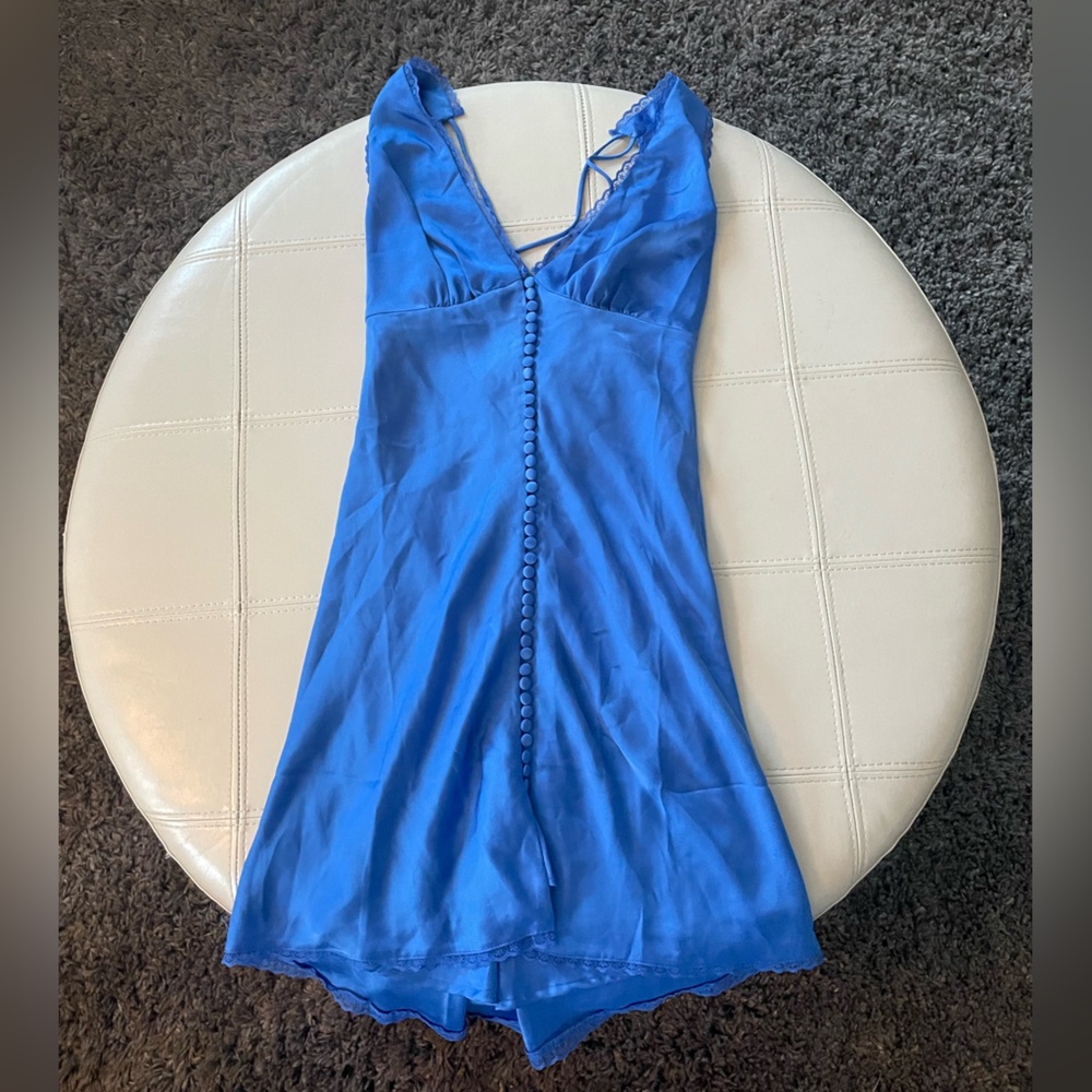 Blue mini dress with strap adjustable cross back